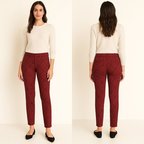 Old Navy Cranberry Pixie Jacquard Trousers Size 12 - Picture 1 of 13